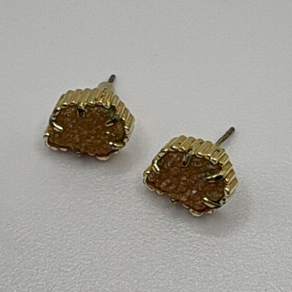 Kendra Scott Tessa Gold Sand Drusy Stud Earrings - Picture 2 of 5